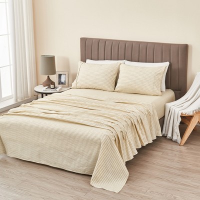 Queen Light Taupe Striped Microfiber Sheet Set