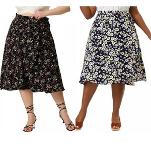 Agnes Orinda Women's Plus Size Boho Wrap Floral Beach Lightweight A-Line Skirt - 1 of 4