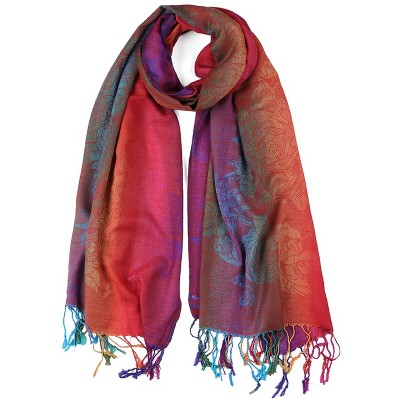 Allegra K Women's Large Tassel Wrap Scarf Wrap Multi-Color Floral Print Gradient Color Scarf