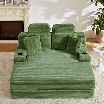 Dolonm 66.5 "Compressed Boneless Sofa Foldable sofa bed and floor bed Corduroy Double Recliner with Cup Holder, Cushion, Side Pocket