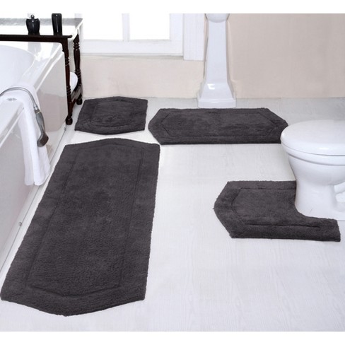 Set Of 4 Gradiation Rug Collection Grey Cotton Tufted Bath Rug Set