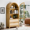 INFURNIC Decorative Storage Cabinets Storage Display Cabinet With Rattan Drawer And Storage Shelf, Arched Cabinet, Brown, 15.7"*35.0"*72.8" - 2 of 4