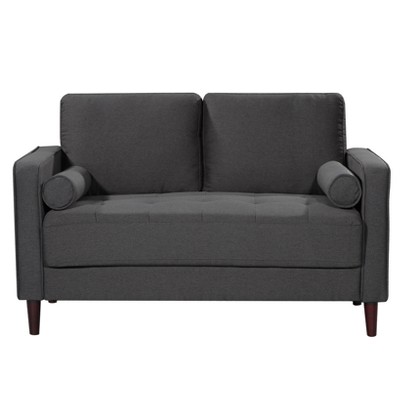 Heather Gray Tufted Microfiber Loveseat with Wood Legs