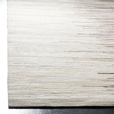 Ivory and Charcoal Geometric Hand-Knotted Leather Area Rug