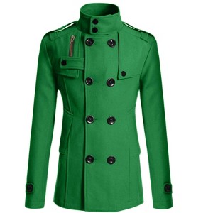 Lars Amadeus Men's Winter Stand Collar Double Breasted Notch Lapel Pea Coats - 1 of 4