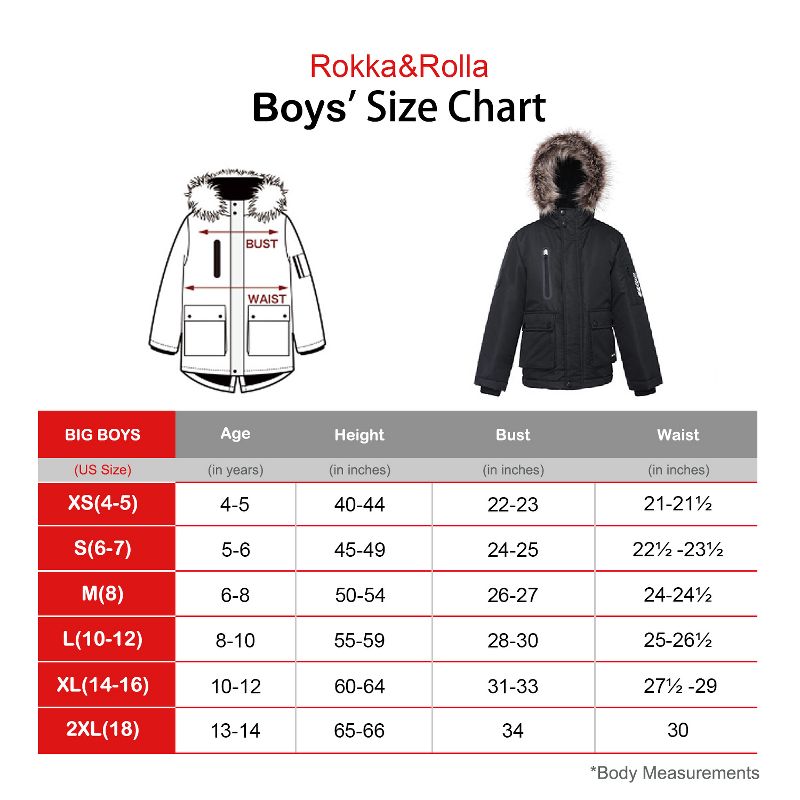 Rokka&Rolla Boys' Winter Coat with Faux Fur Hood Parka Jacket, 3 of 11