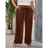 Women's Plus Size Velvet Wide Leg Pants High Waisted Loose Trousers - 3 of 4