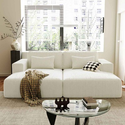 Sectional Double Sofa Bed with Pillows, Split Design Sofa Bed for Flexible Use, Sofa Bed with Armrest and Corduroy Cushions-Coolbibila