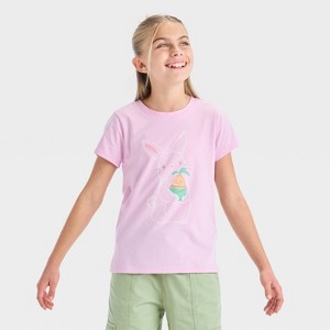 Girls' Short Sleeve Bunny Graphic T-Shirt - Cat & Jack™ Light Purple - 1 of 4