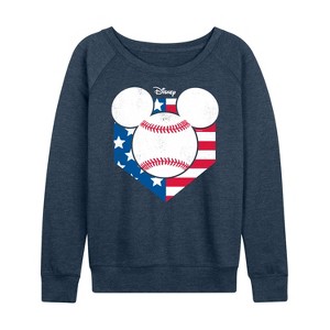 Women's - Disney - Mickey Mouse Baseball Diamon Head USA Lightweight French Terry Wide Neck Long Sleeve Shirt - 1 of 4