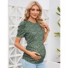 Maternity Shirts Women's Casual Floral Print Tops Pregnancy Puff Short Sleeve Striped Ruched Side Tunic Top - 4 of 4