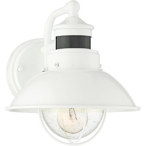 John Timberland Oberlin Rustic Industrial Farmhouse Outdoor Barn Light Fixture White Dusk to Dawn Motion Sensor 9" Clear Seedy Glass for Exterior Deck - 1 of 4