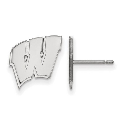 Black Bow Jewelry 14k White Gold Wisconsin Badgers NCAA Post Earrings