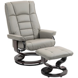 Faux Leather Swivel Reclining Chair with Ottoman, High Back and Wood Frame - 1 of 4