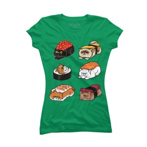 Junior's Design By Humans Sushi Persian Cat By huebucket T-Shirt - 1 of 3