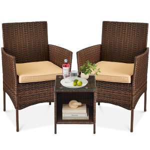 Best Choice Products 3-Piece Outdoor Wicker Conversation Patio Bistro Set, w/ 2 Chairs, Table - 1 of 4