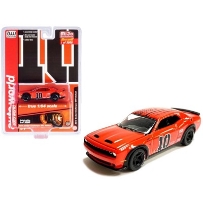 2019 Dodge Challenger SRT Hellcat #10 Orange Limited Edition to 3000 pieces Worldwide 1/64 Diecast Model Car by Autoworld