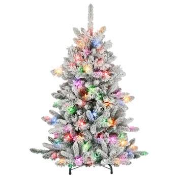 Puleo 4.5' Pre-Lit LED Flocked Bennington Fir Artificial Christmas Tree Multicolor Lights