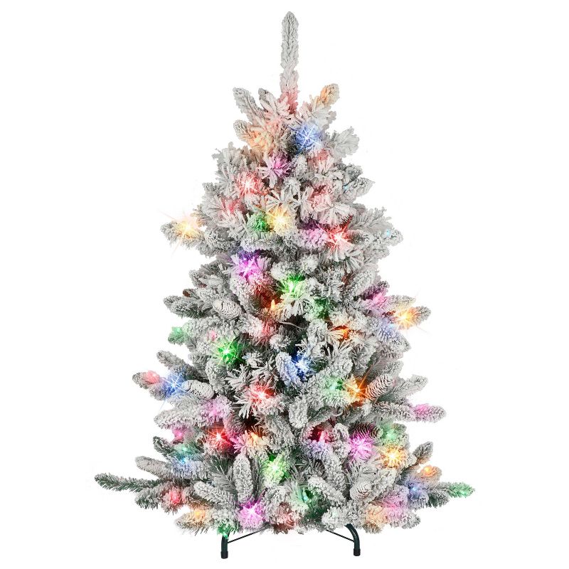 Puleo 4.5&#39; Pre-Lit LED Flocked Bennington Fir Artificial Christmas Tree Multicolor Lights, 1 of 5