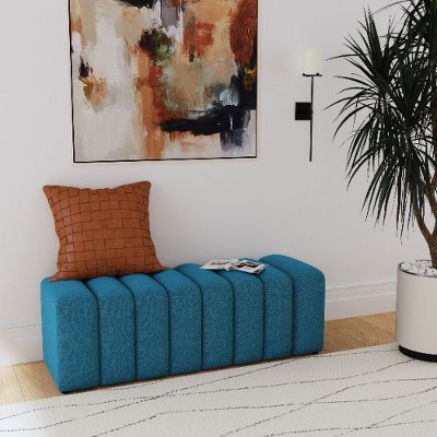 Kumasinova Modern Ottoman Bench – 54.25"W Fabric Upholstered Bed Bench, Small Round Legs, Tufted Accent Entryway Bench & Foot Stool