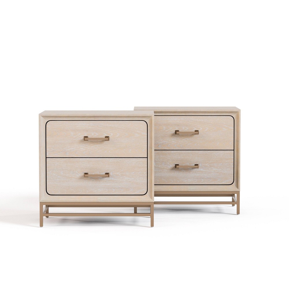 Photos - Storage Сabinet HOMES: Inside + Out Set of 2 Neovesi Wood Nightstands Boho Oak with 2 Draw