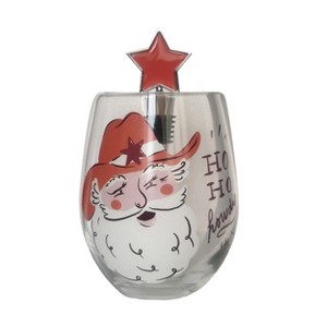 Transpac Glass Cowboy Santa Stemless Wine Glass with Stopper 20oz for Christmas Tabletop Decoration and Gift Giving - 1 of 1
