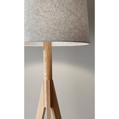 Natural Ash Tripod Floor Lamp with Gray Fabric Shade
