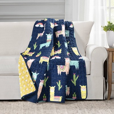 50"x60" Make A Wish Southwest Llama Cactus Throw Single Navy - Lush Décor