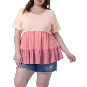 Agnes Orinda Women's Plus Size Babydoll Ruffle Tiered Short Sleeve Lace Trim Casual Loose Flowy Swing Blouses - 1 of 4