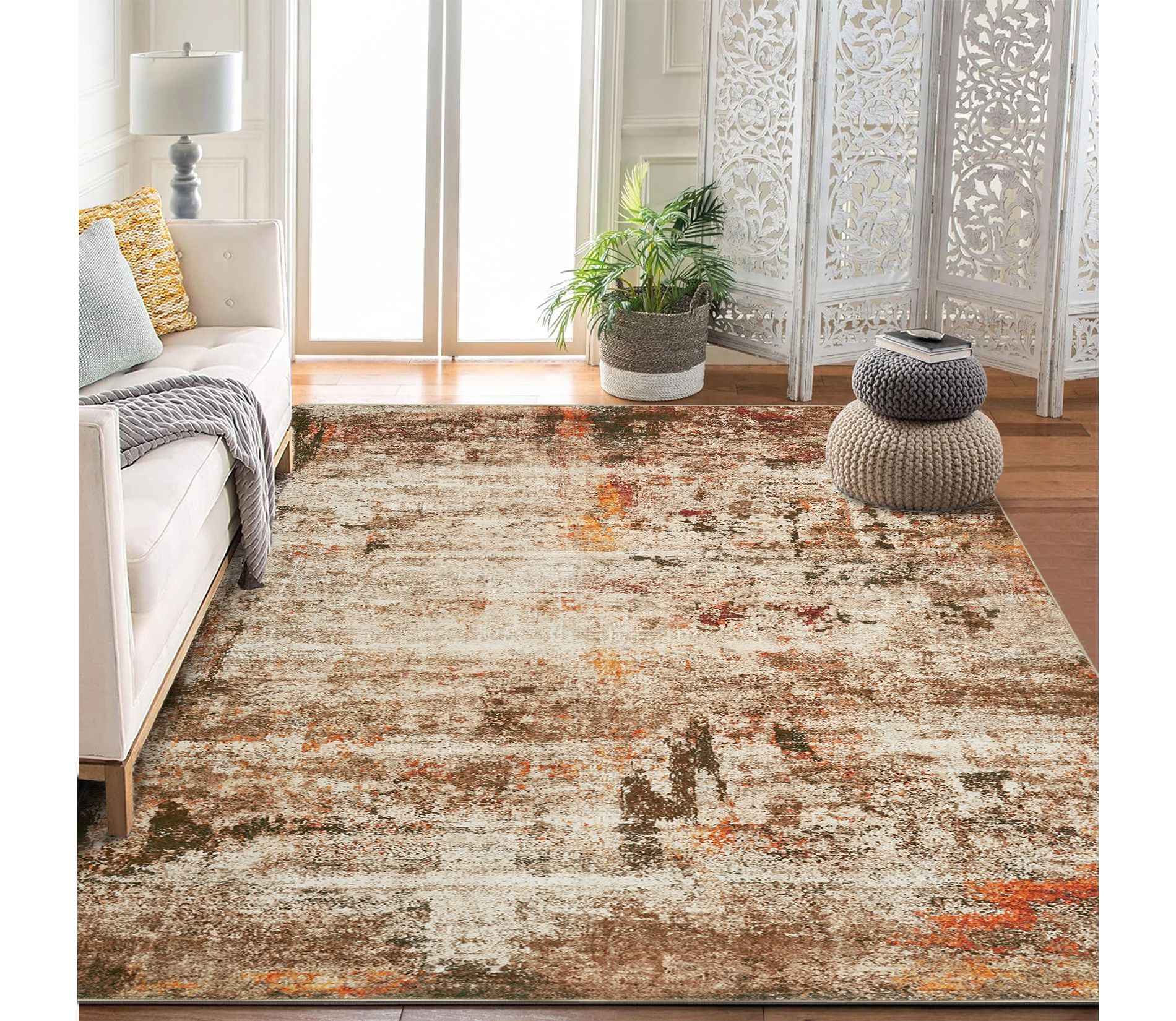 8x10 Area Rugs Washable Rug Large Modern Abstract Living Room Rug Soft Anti-Skid Carpet: Stain-Resistant, Tie Dye Design