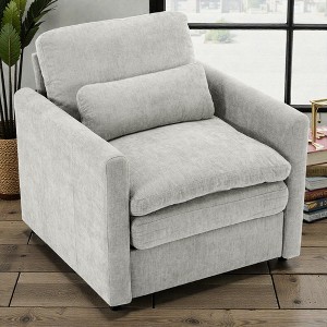Mshliw Upholstered Armchair with Double-Layer Cushion, Chenille Fabric, Single Sofa, Deep Seating, Ergonomic Armrests and Lumbar Pillow for Living - 1 of 4