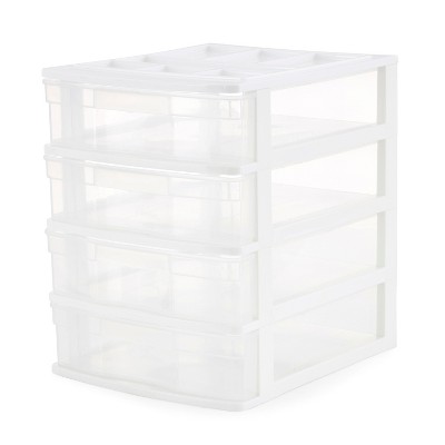 Gracious Living Desktop and Countertop 4 Clear Smooth Gliding Drawers Storage Bin with Organizer Top Lid for Small Items, Holds 8.5 x 11 Inch Paper