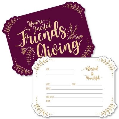 Big Dot of Happiness Elegant Thankful for Friends - Shaped Fill-in Invitations - Friendsgiving Party Invitation Cards with Envelopes - Set of 12