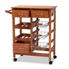 Crayton Wood and Metal Mobile Kitchen Storage Cart Oak Brown/Silver - Baxton Studio: 5-Shelf Rolling Island & Coffee Station - 2 of 4