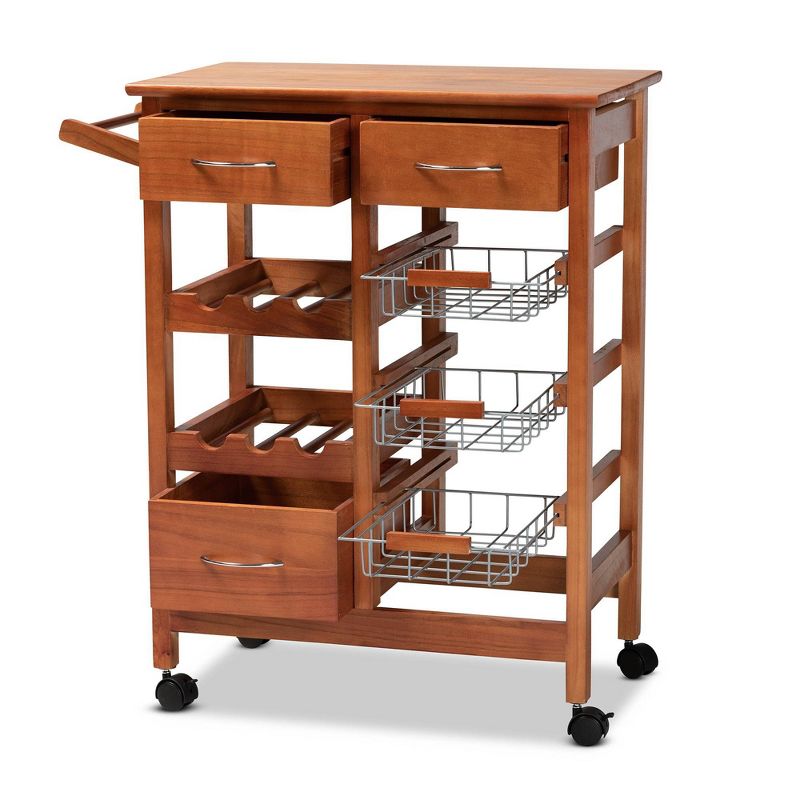 Crayton Wood and Metal Mobile Kitchen Storage Cart Oak Brown/Silver - Baxton Studio, 3 of 16