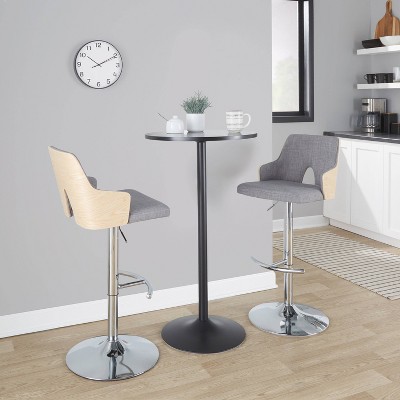 Stella Adjustable Swivel Barstools in Gray Fabric and Chrome, Set of 2