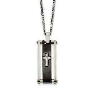 Black Bow Jewelry Stainless Steel & Black Plated CZ Cross Rectangle Necklace, 22 Inch - 1 of 4