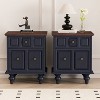 ORRD Dark Blue Vintage Nightstand with 2 Drawers & Roman Column Legs, Solid Wood Bedside End Table Set of 2 for Bedroom - 2 of 4