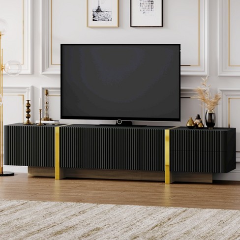 Luxury Fluted Tv Stand For Tvs Up To 80 Modern Entertainment Center With Storage Cabinets Drawers Black 4s Modernluxe Target