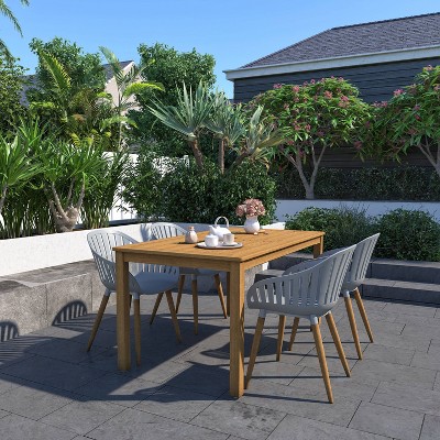 Snettisham 5pc Patio Dining Set with Round Table with Teak Finish - Amazonia