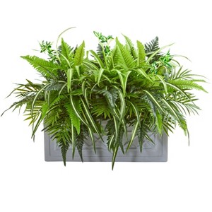 Nearly Natural Mixed Greens and Fern Artificial in Stone Planter - 1 of 1