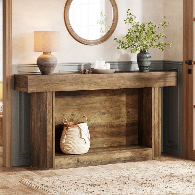 Hommoo 63" Farmhouse 2-Tier Wooden Console Table Vintage Brown