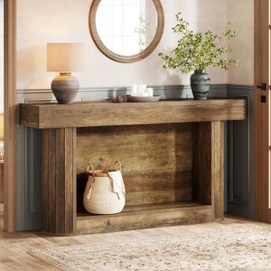 Hommoo 63" Farmhouse 2-Tier Wooden Console Table Vintage Brown - 1 of 4