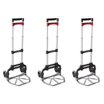 Magna Cart Personal MCX Folding Aluminum Luggage Hand Truck Cart with Telescoping Handle & Ball Bearing Rubber Wheels, 150 lb Capacity, Black (3 Pack)