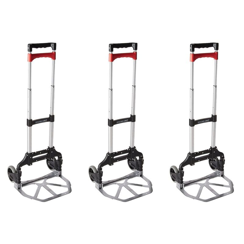Magna Cart Personal MCX Folding Aluminum Luggage Hand Truck Cart with Telescoping Handle & Ball Bearing Rubber Wheels, 150 lb Capacity, Black (3 Pack), 1 of 7