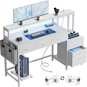 WOWLIVE 57 inch Gaming Desk with LED Lights & Power Outlet, Computer Desk with Monitor Stand and 5 Storage Drawers for Home Office - 1 of 4