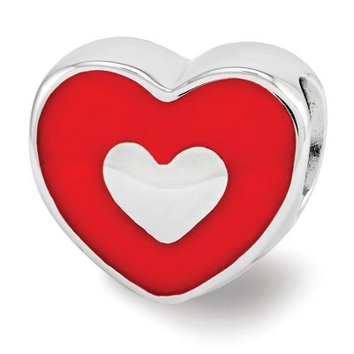 Black Bow Jewelry Sterling Silver & Red Enamel Double Sided LOVE & Heart Bead Charm