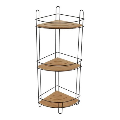 Evideco French Home Goods 3-Tier Bamboo Corner Storage Tower with Metal Frame – No Assembly Required, Ideal for Bathroom or Kitchen Organization