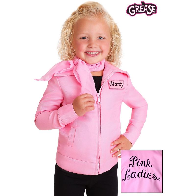 HalloweenCostumes.com 4T Girl Grease Girl's Toddler Authentic Pink Ladies Jacket., Pink, 3 of 4