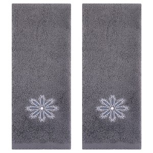 REGALWOVENBathroom Home Decor Embroidered Floral Pattern Cotton Hand Towels 13" x 30" 2 Pcs - 1 of 4